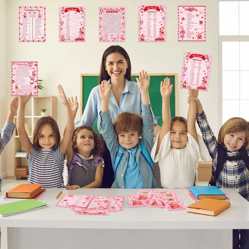 Vista 5 de Chinco 127 tarjetas de juegos para el día de San Valentín, juego de bingo para adultos y niños, fiesta del día de San Valentín con lápiz
