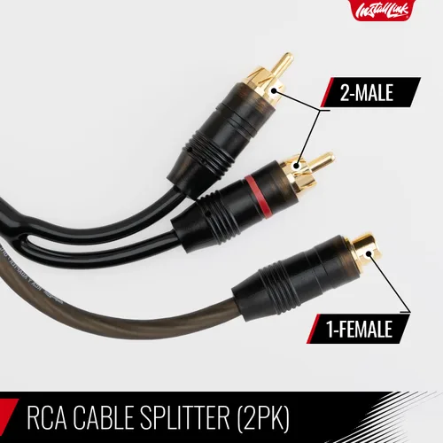 Vista 2 de Install Link - Cable de audio RCA para subwoofer o cable estéreo, adaptador en Y 1-hembra a 2-macho divisor, paquete de 2