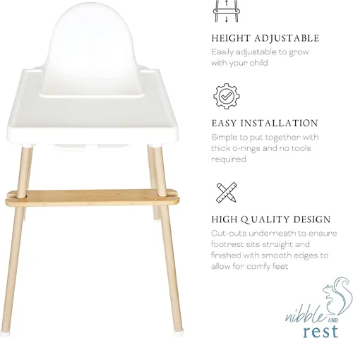 Vista 9 de Nibble and Rest Woodsi Footsi - Reposapiés para silla alta IKEA Antilop, reposapiés de madera de bambú, altura ajustable, accesorios para silla