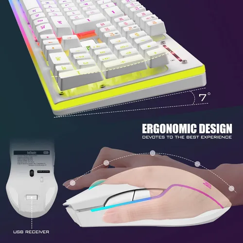 Vista 6 de RedThunder Combo de teclado y mouse inalámbricos para juegos K10 batería recargable retroiluminada LED de 3800 mAh teclado mecánico antifantasma