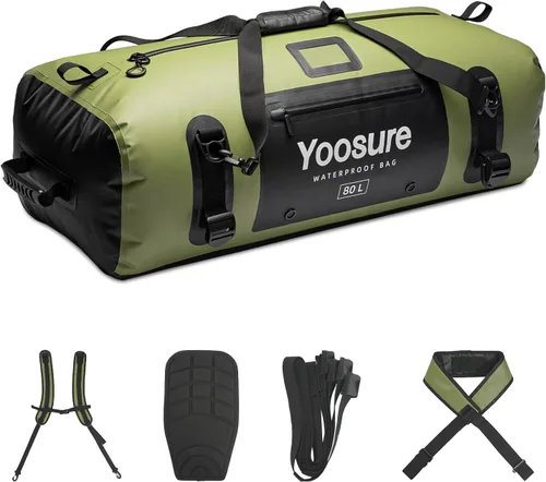 Vista 10 de Bolsa de lona impermeable de 80 Lt, mochila seca para motocicleta, bolsas impermeables con cremallera y almohadilla espaciadora para kayak, rafting