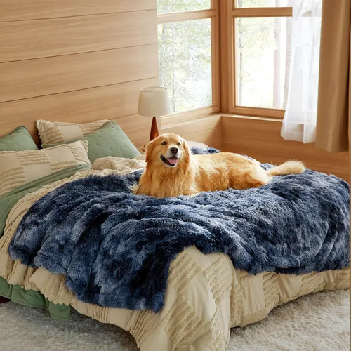 Vista 20 de Bedsure Mantas impermeables para perros grandes, piel sintética esponjosa, 50 x 60 pulgadas Plush Fuzzy Reversible Pet Blankets for Couch and Dog
