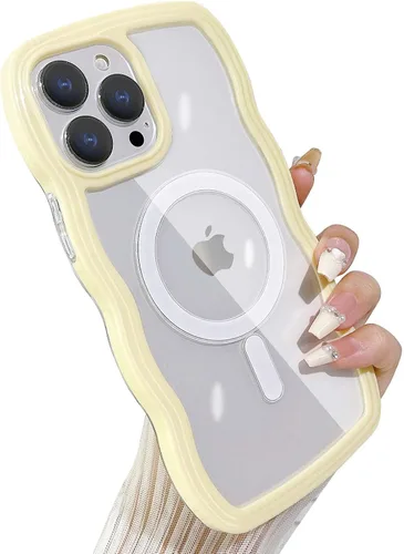 Vista 15 de Yeddabox Magsafe - Funda compatible con iPhone 13, diseño de ondas, lindo marco de colores de caramelo con ondas de agua, a prueba de golpes