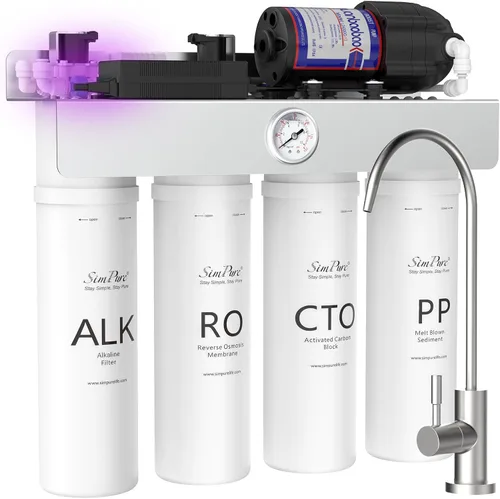Vista 7 de SimPure Sistema de ósmosis inversa sin tanque T1-400UV con UV, certificado NSF/ANSI 58, sistema de filtro de agua RO para debajo del fregadero 400
