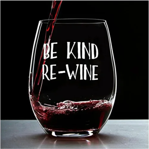 Vista 9 de Lushy Wino Be Kind, Re-Wine - Lindo, novedoso, grabado al agua, copa de vino de 16 onzas sin tallo con frases divertidas en caja de regalo