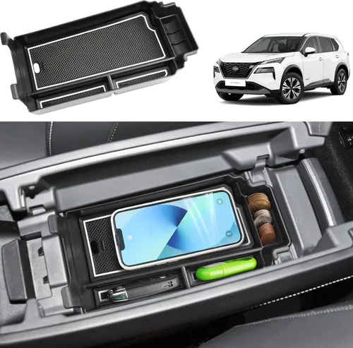 Vista 9 de Organizador de reposabrazos 2021-2024 2025 para Nissan Rogue (S/SV/SL/Platinum/Rock Creek), organizador de consola central de plástico ABS y goma