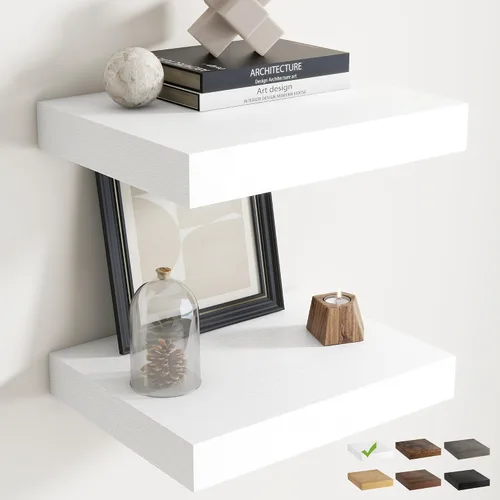 Vista 28 de Juego de 2 estantes flotantes de 16 pulgadas para pared, estantes de baño de grano de madera de 12 pulgadas de profundidad con soportes invisibles