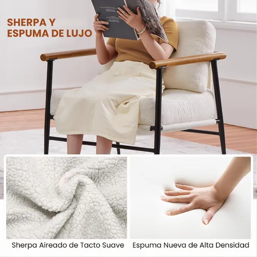 Vista 4 de Yaheetech Silla de Acento, Silla de Tocador Moderna, Silla de Salón de Tela Boucle con Marco de Metal, Almohada de Respaldo Mullida y Cojín
