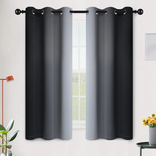 Vista 174 de SimpleHome Cortinas degradadas degradadas para oscurecer la habitación de 36 pulgadas de largo para dormitorio, con ojales y bloqueo de luz Negro