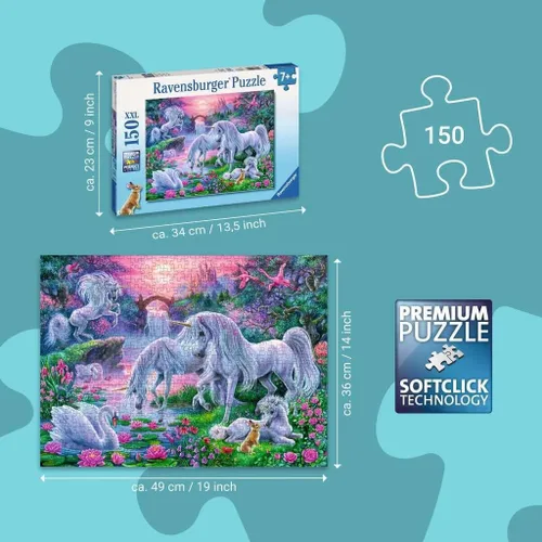 Vista 3 de Ravensburger Rompecabezas de 150 piezas con diseño de unicornios en la puesta de sol para niños, cada pieza es única, las piezas encajan