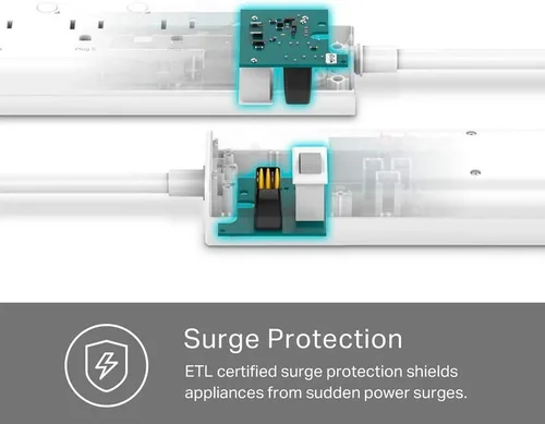 Vista 4 de Kasa Smart Regleta de enchufe HS300, protector de sobretensiones con 6 tomas inteligentes controladas individualmente y 3 puertos USB, compatible