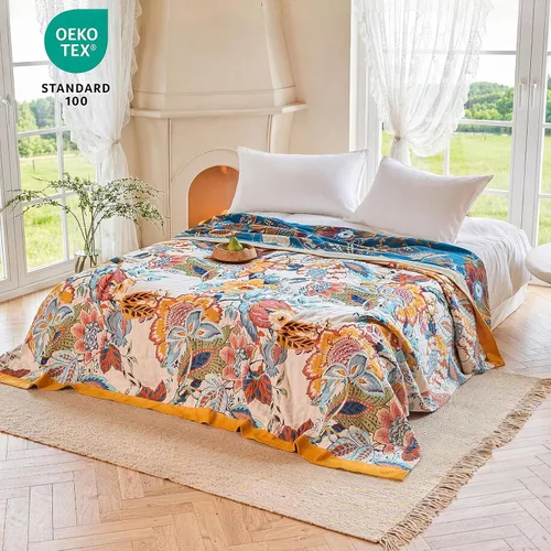 Vista 106 de MSGKV - Manta bohemia/primaveral de algodón para sofá y sala de estar, de gasa acogedora, de 50 x 60 pulgadas 50"x60" Cotton Throw, Woven Bird
