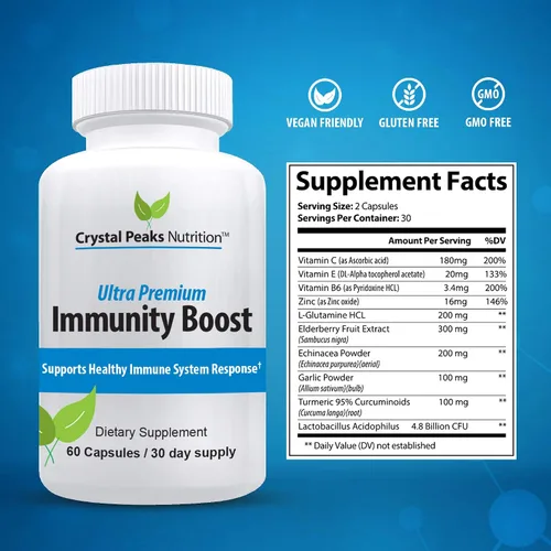 Vista 2 de Cápsulas de apoyo inmunológico con saúco, vitamina C, equinácea, ajo, zinc, cúrcuma y más para hombres y mujeres adultos, vitaminas de apoyo