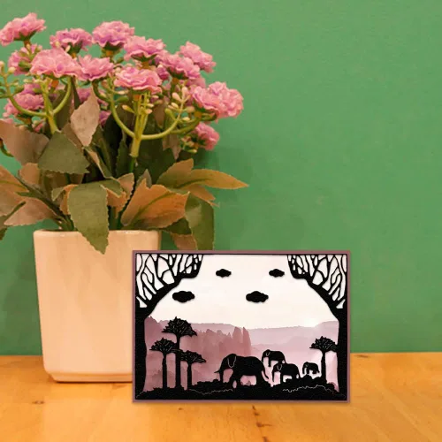 Vista 5 de Troqueles de corte de fondo de elefantes, animales, marco de fondo, troqueles para hacer tarjetas, fondo de árboles, troquelado, plantilla