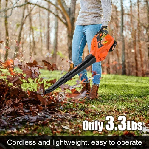 Vista 6 de Leisch Life Soplador de hojas inalámbrico, soplador de hojas eléctrico de mano de 21 V con 2 baterías de 2.0 Ah y cargador, soplador de hojas ligero
