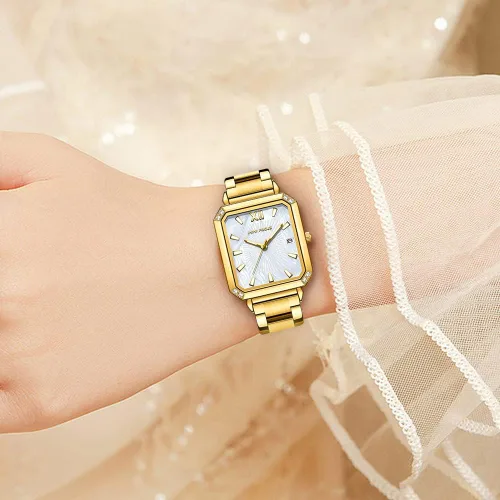 Vista 3 de Mini Focus - Reloj de pulsera elegante para mujer (caja de diamantes, esfera de madre de peramanecilla luminosacalendario) reloj de acero inoxidable