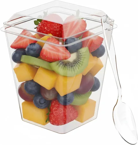 Vista 8 de Zappy Paquete de 100 vasos de postre de plástico de 5 onzas con tapas y cucharas, vasos de aperitivo/parfait para fiestas, tiradores de postres