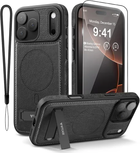 Vista 10 de WTCASE Funda magnética de piel para iPhone 17, soporte invisible integrado [compatible con Magsafe], funda protectora delgada con función atril