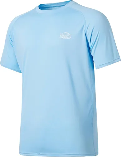 Vista 27 de Willit Camiseta de protección solar con capucha para hombre, manga corta, UPF 50+, FPS, secado rápido, resistente al agua Verde fluorescente
