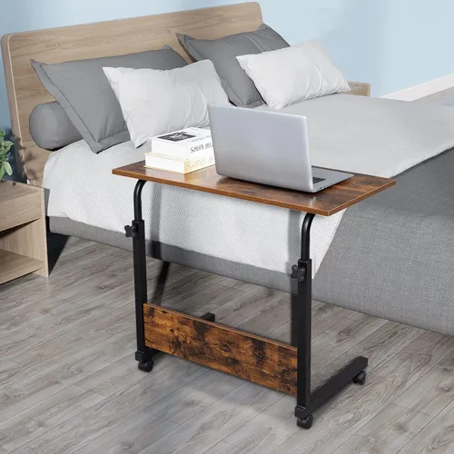 Vista 2 de Mesa auxiliar de sofá con ruedas, escritorio pequeño extraíble, mesa de café con ruedas ajustable en altura, escritorio elevador para computadora
