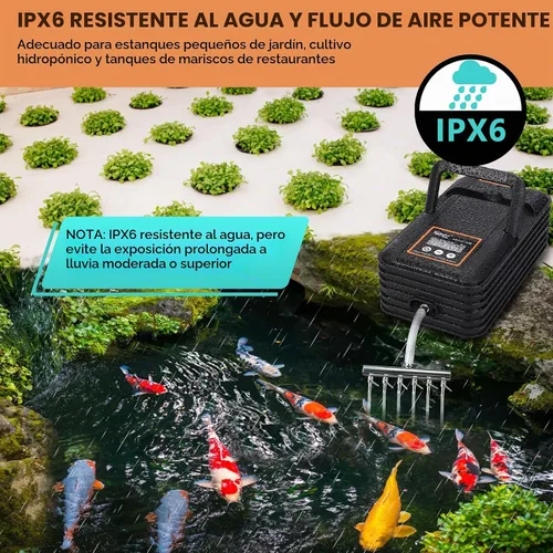 Vista 2 de hygger IPX6 Rechargeable Aquarium Pond Air Pump, Powerful Quiet Tank Air Pump with Hose Air Stone Check Valve Adjustable Flow Diverter Valve for