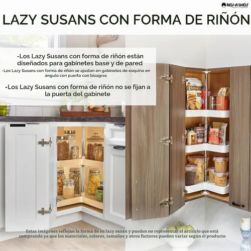 Vista 4 de Rev-A-Shelf Estante giratorio de 2 niveles en forma de riñón para gabinetes de base de esquina, plástico, 24" con estantes dobles giratorios