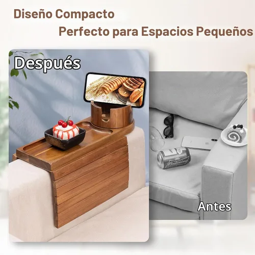 Vista 8 de Soporte de taza de sofá para reposabrazos de más de 4.9" de ancho con soporte de teléfono de 360° Acacia