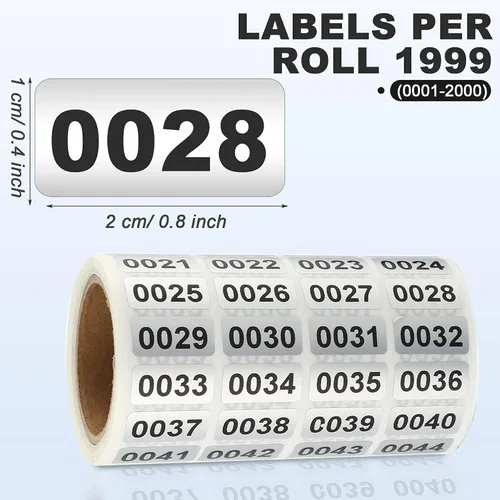 Vista 4 de Zonon 001-2000 unidades de etiquetas adhesivas de números de inventario, autoadhesivas, impermeables, de vinilo con números consecutivos