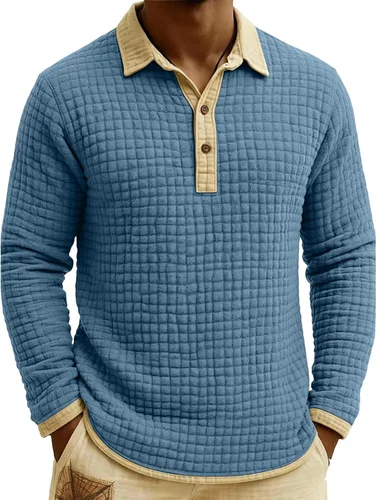 Vista 42 de Polo de punto para hombre, manga larga, ligero, informal, con cuello