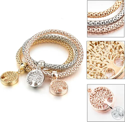 Vista 3 de Long Way 3 pulseras de abalorios chapados en oro rosa y plata para mujer, pulsera elástica multicapa de cristal
