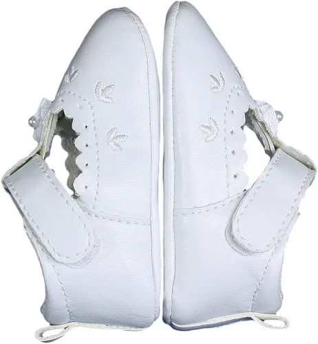 Vista 3 de Little Things Mean A Lot Baby Girls All White Faux Leather Zapato de cuna Mary Jane con acentos de perforación