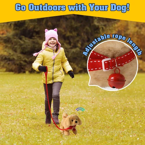 Vista 4 de KSABVAIA Juguete de Peluche Golden Retriever Cachorro Perro Electrónico Interactivo - Camina, Ladra, Mueve la Cola, se Estira, Compañero Animal