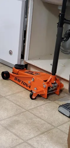 Vista 3 de Gato de piso resistente de acero de 3 toneladas con bomba rápida - naranja