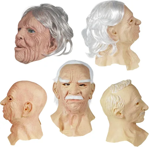 Vista 3 de Máscara realista de hombre anciano, cubierta facial de Halloween, máscara de látex visible para la cabeza, máscara novedosa para disfraz de fiesta