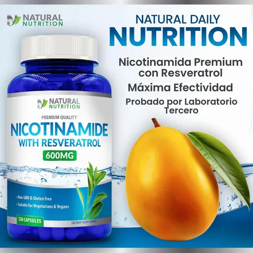 Vista 6 de Generic Vitamina natural nicotinamida con resveratrol 600 mg (vitamina B-3) 120 cápsulas vegetarianas sin gluten y sin OMG