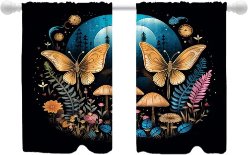 Vista 119 de Shrahala Floral Abstract Design Blackout Curtain Tiers, Minimalist Flower Illustration Kitchen Valance Light Blocking Tier Drapes with Rod Pocket, 2