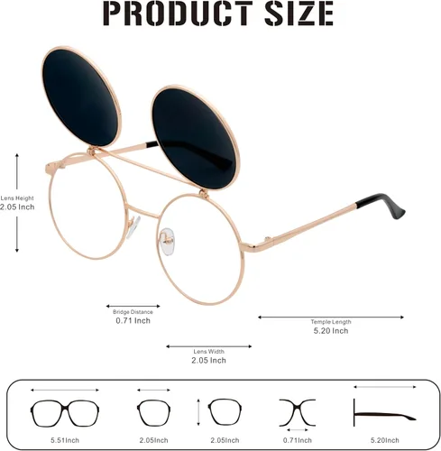 Vista 5 de J&L Glasses Gafas de sol redondas retro abatibles Steampunk