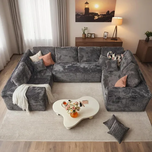Vista 46 de HOOOWOOO Cloud - Sofás seccionales para sala de estar, sofá modular sin montaje, 110 x 79 pulgadas, de pana afelpada, juego de sofá grande