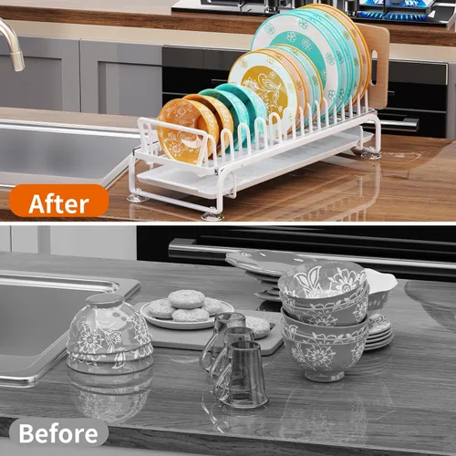 Vista 2 de Escurridor de platos con escurridor, organizador deslizante para cocina, soporte extraíble, escurridor fuerte de carga (1 capa)
