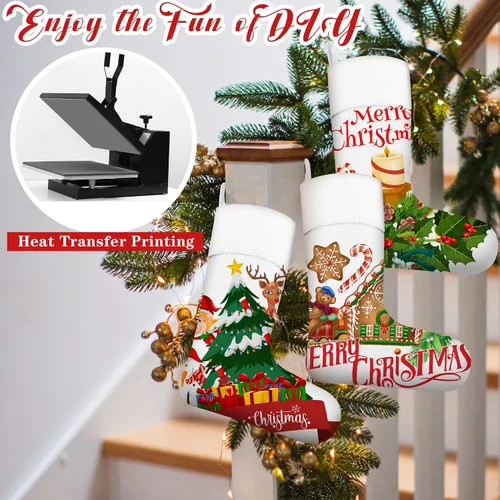 Vista 5 de Aodaer 12 Piezas de Medias de Navidad Lisas de Sublimación en Yute, Medias Colgantes para Árbol, Chimenea, DIY, Impresión por Transferencia de Calor