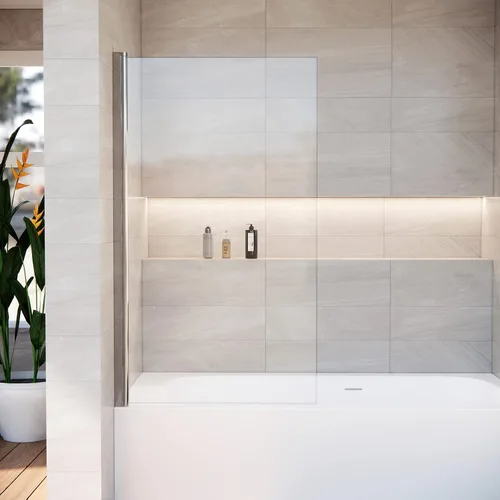 Vista 9 de Puerta corrediza de doble oscilación para bañera, puertas de ducha de vidrio templado sin marco de 22-36 x 55 pulgadas, panel de pantalla de baño