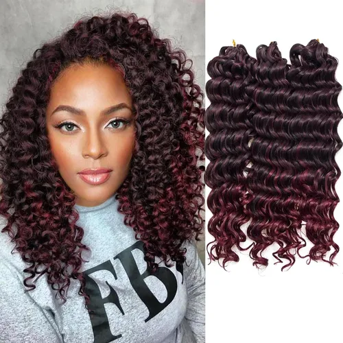 Vista 20 de GoGo Curl Crochet Hair 18 pulgadas onda de agua pelo sintético bohemio ganchillo trenzado jengibre onda profunda extensiones de cabello trenzado