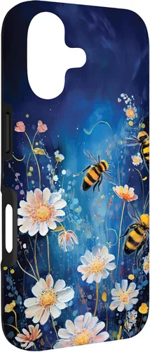 Vista 3 de Bees and Wildflowers on Dark Blue Case for iPhone 17