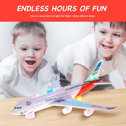 Vista 2 de PowerTRC Juguetes de avión para niños, juguete de acción Bump & Go con luz LED intermitente, música, sonido de avión, gran regalo para niños y niñas