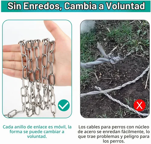 Vista 5 de Tresbro Cadenas de perro resistentes para exteriores, cable de amarre de acero inoxidable de 15 pies con gancho giratorio para perros pequeños
