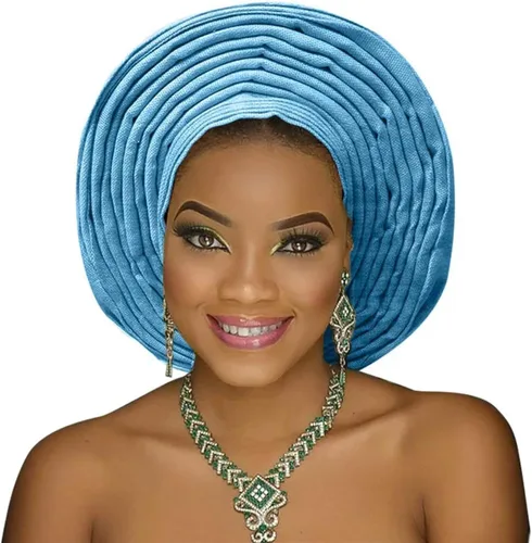 Vista 5 de Turbante africano africano ASO Oke headtie ASO Oke Nigerian Headtie ASO EBI auto gele Mujeres turbante hermoso turbante para boda fiesta nigeriano