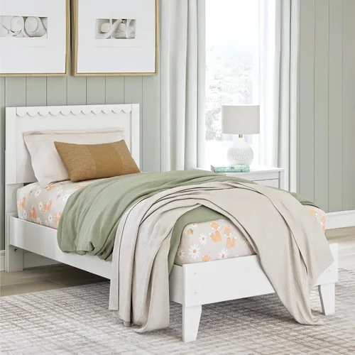 Vista 2 de Signature Design by Ashley Hallityn - Cama de plataforma casual de doble panel, no necesita base o somier, color blanco