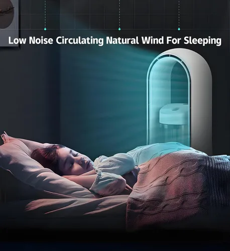 Vista 4 de Ventilador de escritorio de pie sin aspas, humidificador portátil 3 en 1, enfriador de aire silencioso con luz LED, control táctil, ventilador