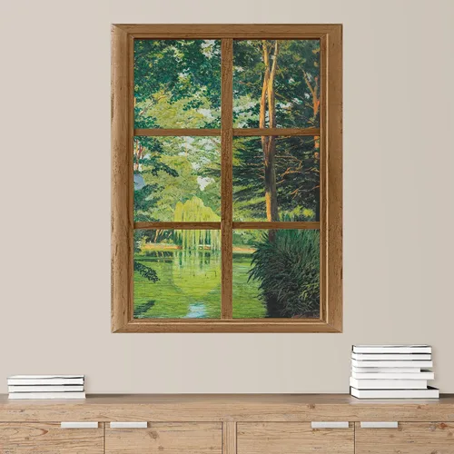 Vista 11 de SIGNWIN Adhesivo mural removible para pared, atardecer cielo naranja, otoño, bosque, árbol, paisaje, naturaleza, arte fino, rústico, paisaje