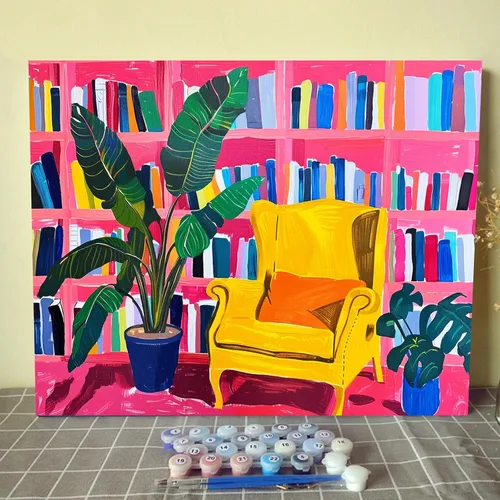 Vista 16 de Aihonmin Estantería 6 Pack Pintar por Números para Adultos Libros Pintura DIY sobre Lienzo con Pinceles Pigmento Manualidades DIY Pintura Acrílica